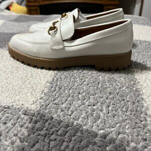a new day Women's White Loafers with Gold Buckle